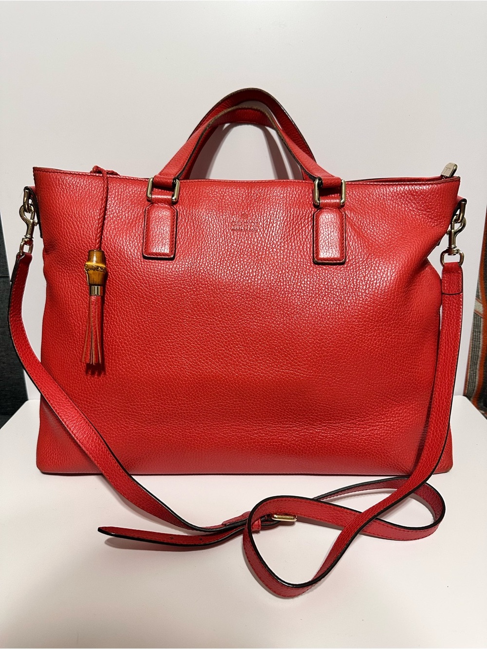 Gucci ❤️🌟 Orange Leather Tote with Bamboo Tassel Accent ⭐️